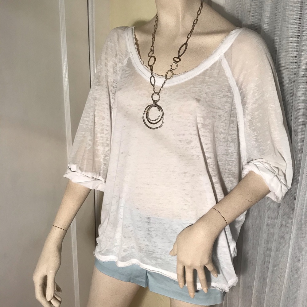 We The Free Sheer White Short Sleeve Tee